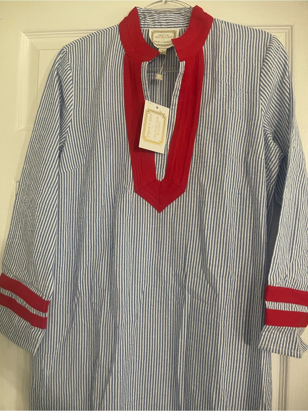 NWT Sail to Sable Striped Blue and White Maxi with Red Trim Seersucker - Picture 4 of 5